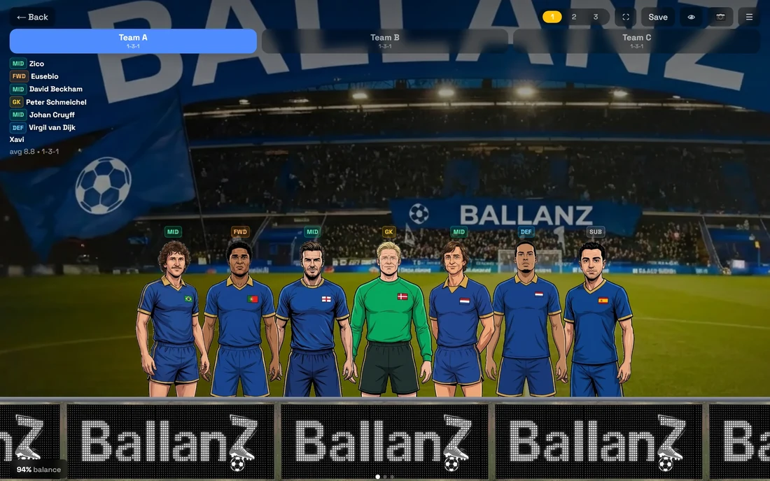 Ballanz team reveal: three balanced teams on the stadium screen